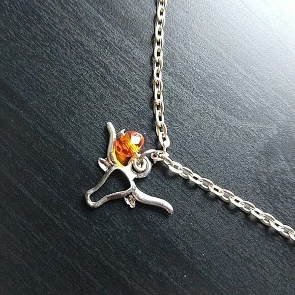 Jewelry - Anklet, Longhorn Bull orange bead 10" silver chain NOS fashion jewelry